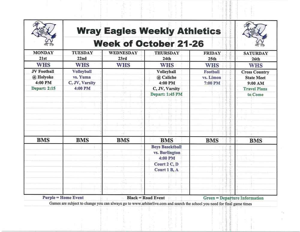 Eagle activities for the week of October 21-26