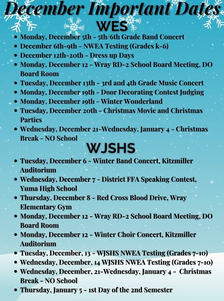 Important Dates for December